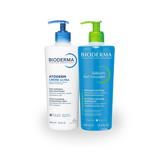 مجموعة العناية بالبشرة بيوديرما أتوديرم كريم ألترا 500 مل + جل سيبيوم موسانت 500 مل