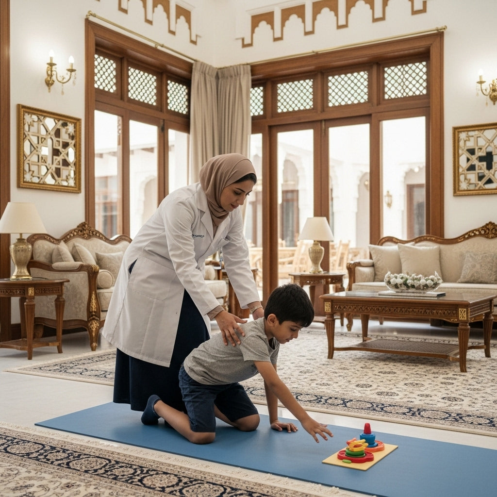 العلاج الطبيعي للأطفال خلال جلسة علاج طبيعي لتحسين الحركة والتوازن
